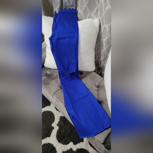 Flare Jeans | Denim Distressed | Royal Blue - Picture 6 of 8